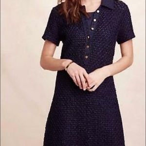 Anthropologie Moth Diamond Knit Navy Shirtdress (size S/fits like XS)